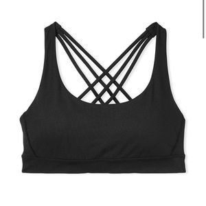 Victoria's Secret Pure Black Logo LARGE Essential Strappy Back Sport Bra VS